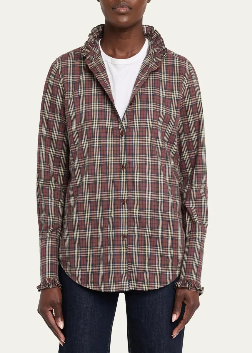 Nili Lotan Elio Ruffle-Trim Cotton Plaid Shirt | Thumbnail 4 Nili Lotan Elio Ruffle-Trim Cotton Plaid Shirt | Thumbnail 4