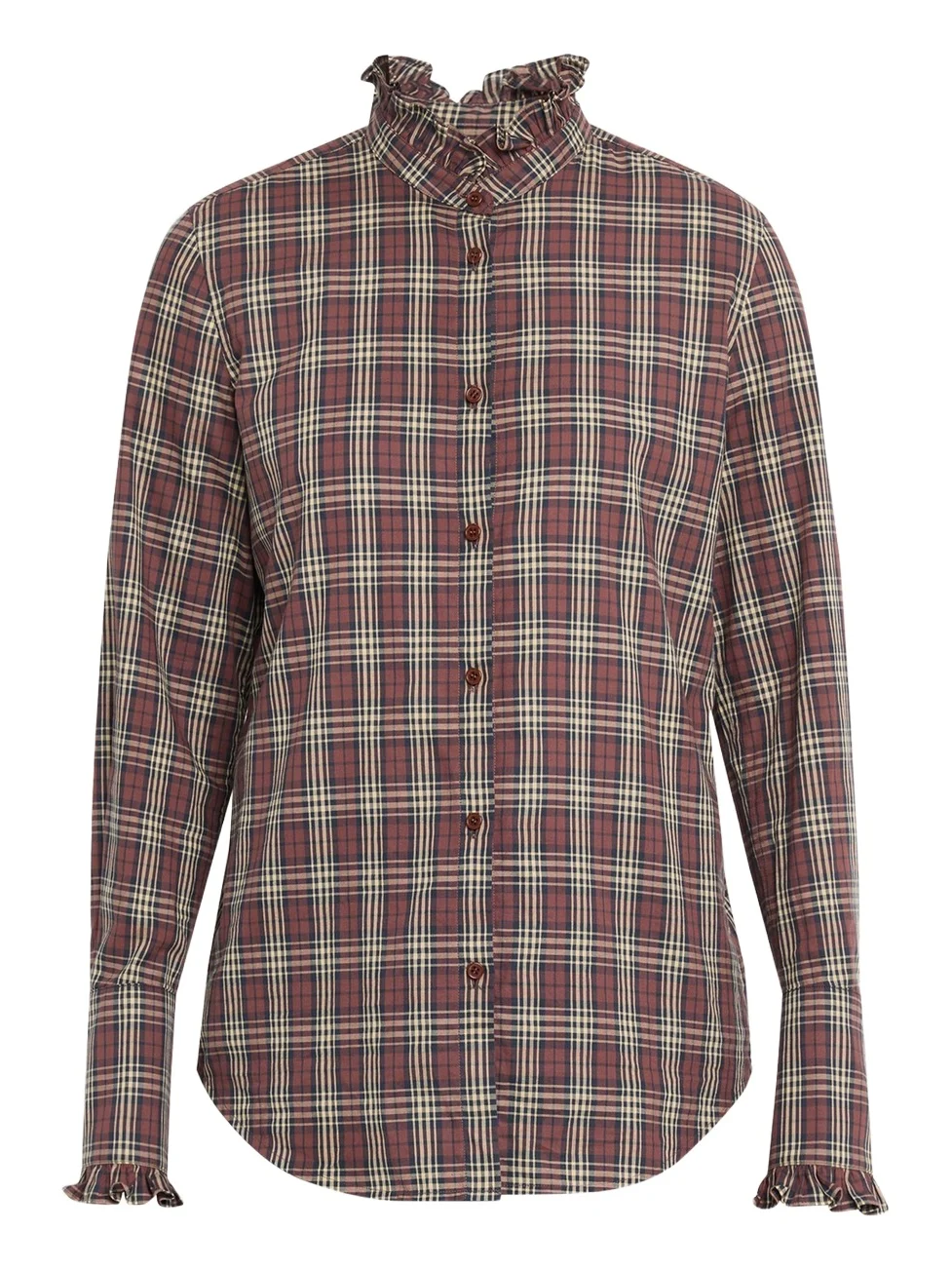 Elio Ruffle-Trim Cotton Plaid Shirt Elio Ruffle-Trim Cotton Plaid Shirt