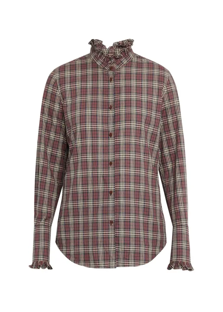 Elio Ruffle-Trim Cotton Plaid Shirt Elio Ruffle-Trim Cotton Plaid Shirt