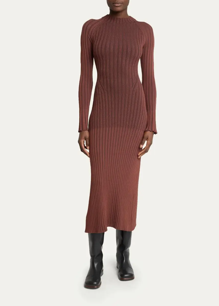 Proenza Schouler Roux Long-Sleeve Silk-Blend Rib Midi Dress | Thumbnail 2 Proenza Schouler Roux Long-Sleeve Silk-Blend Rib Midi Dress | Thumbnail 2