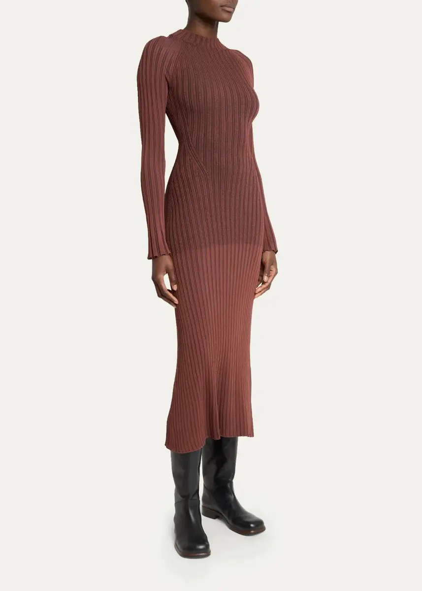 Proenza Schouler Roux Long-Sleeve Silk-Blend Rib Midi Dress | Thumbnail 4 Proenza Schouler Roux Long-Sleeve Silk-Blend Rib Midi Dress | Thumbnail 4