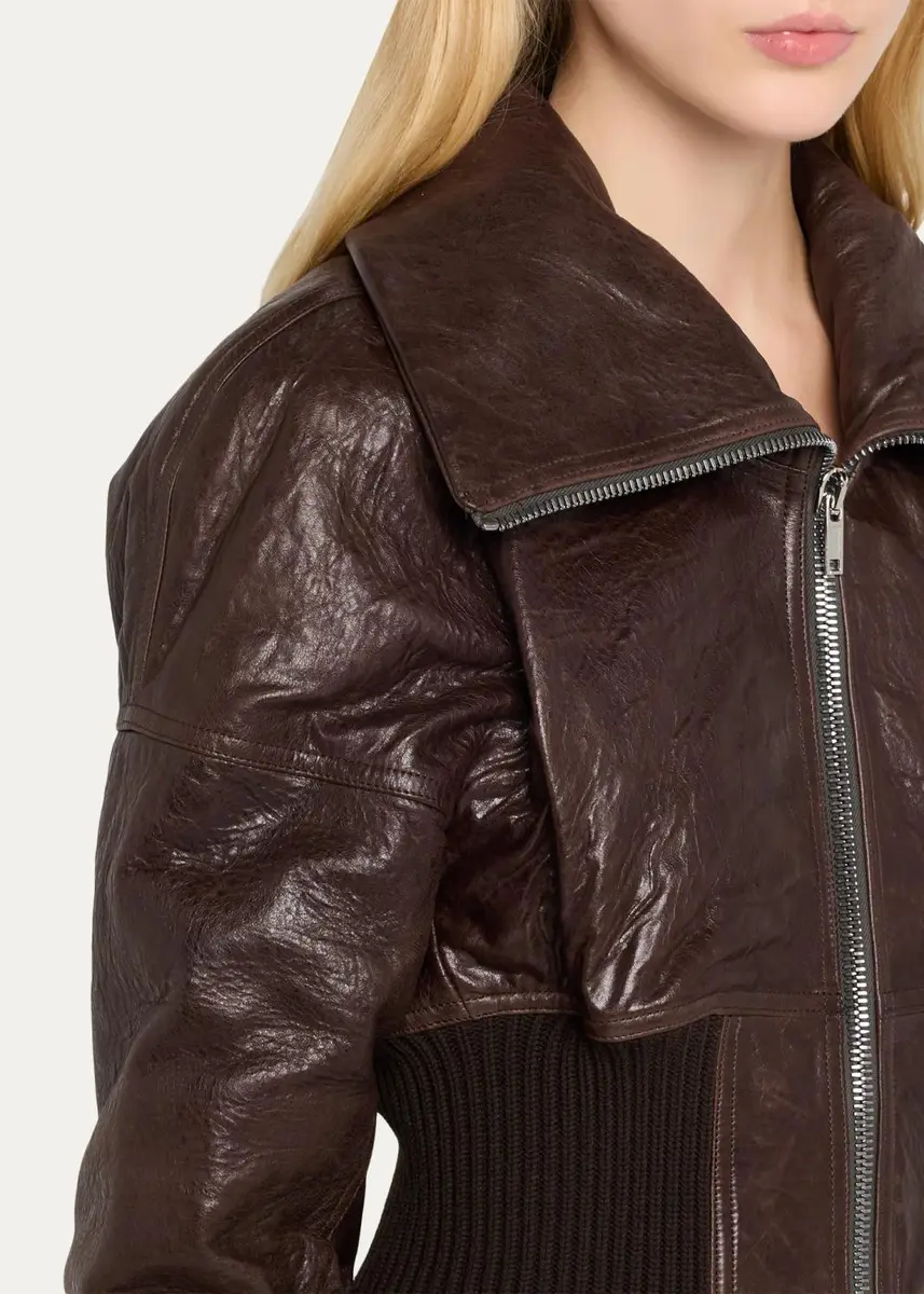 Rick Owens Dracuflight Leather Zip-Up Bomber Jacket | Thumbnail 5 Rick Owens Dracuflight Leather Zip-Up Bomber Jacket | Thumbnail 5