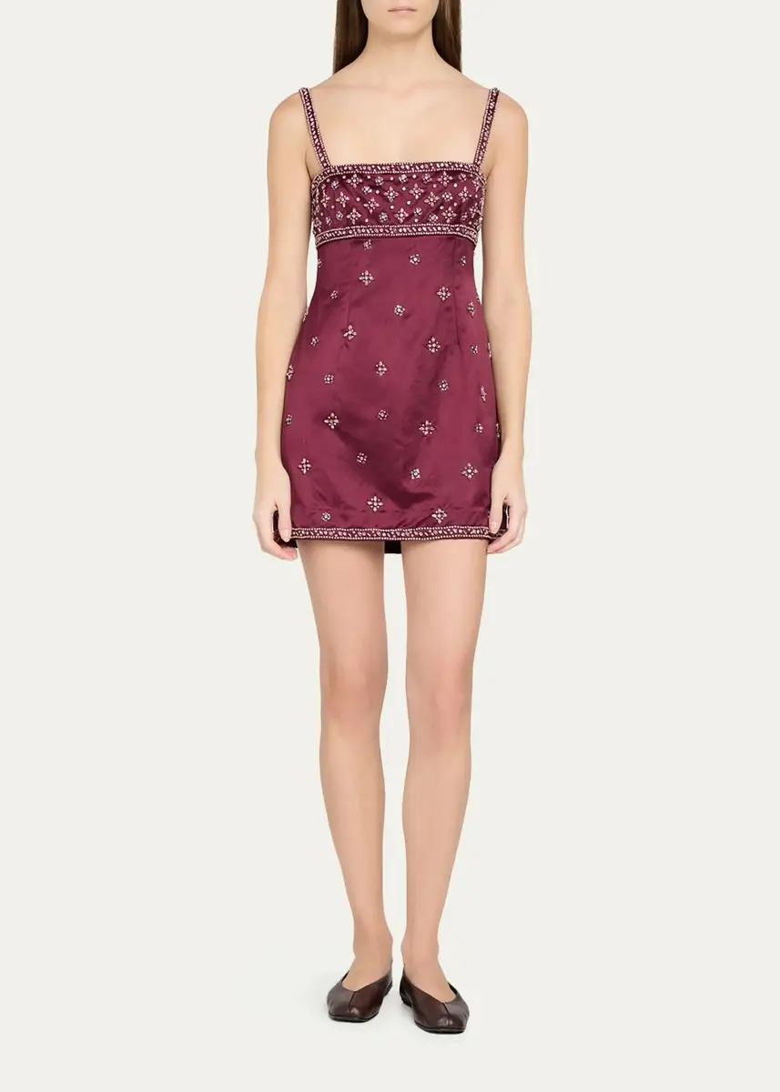 LoveShackFancy Casslouie Embellished Satin Mini Dress | Thumbnail 2 LoveShackFancy Casslouie Embellished Satin Mini Dress | Thumbnail 2