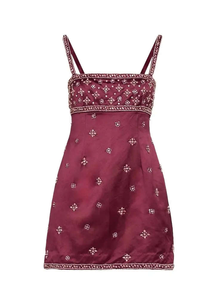 Casslouie Embellished Satin Mini Dress Casslouie Embellished Satin Mini Dress