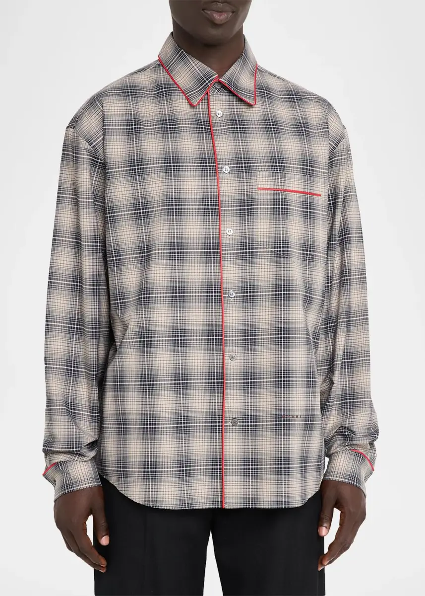 Marni Men's Piped Cotton Plaid Button-Front Shirt | Thumbnail 4