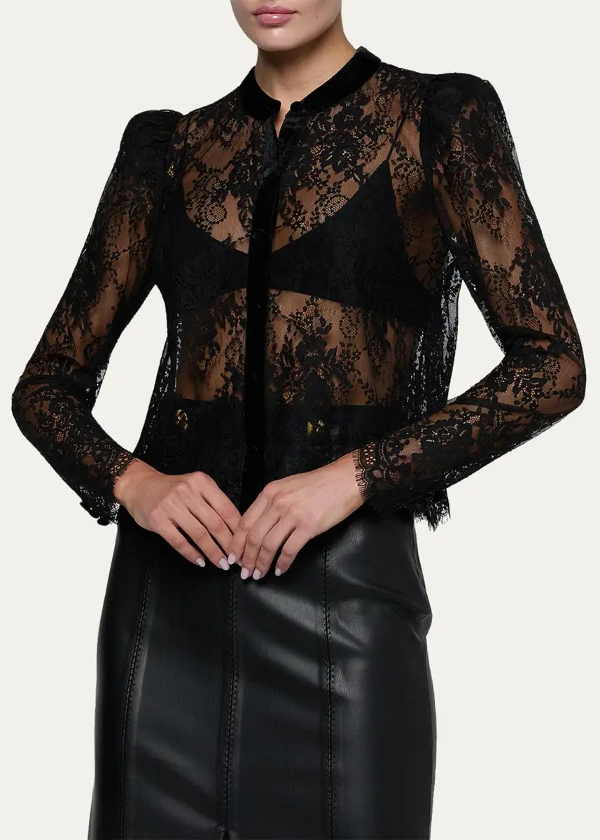 L'Agence Dorothea Velvet Lace Blouse | Thumbnail 4 L'Agence Dorothea Velvet Lace Blouse | Thumbnail 4