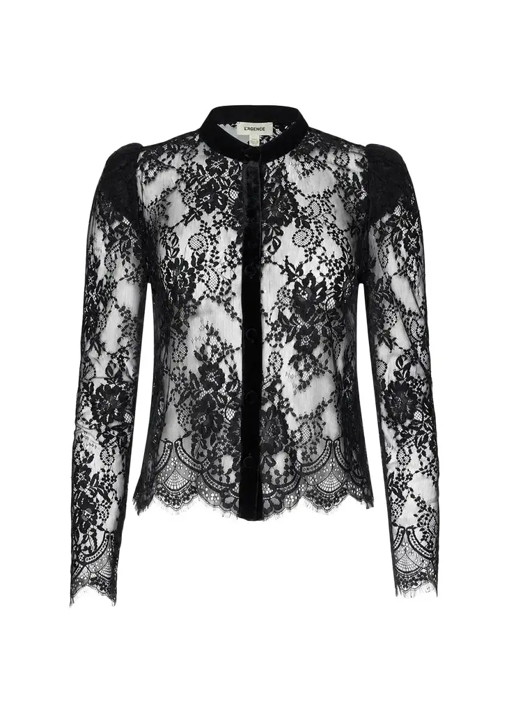 L'Agence Dorothea Velvet Lace Blouse
