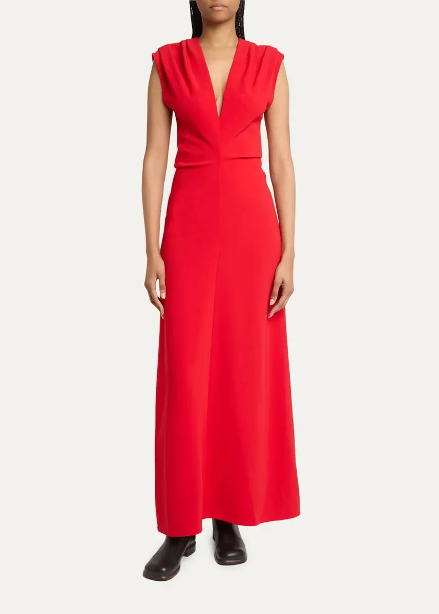 Proenza Schouler Geraldine Plunging Gathered-Shoulder Sleeveless Maxi Dress | Thumbnail 2 Proenza Schouler Geraldine Plunging Gathered-Shoulder Sleeveless Maxi Dress | Thumbnail 2