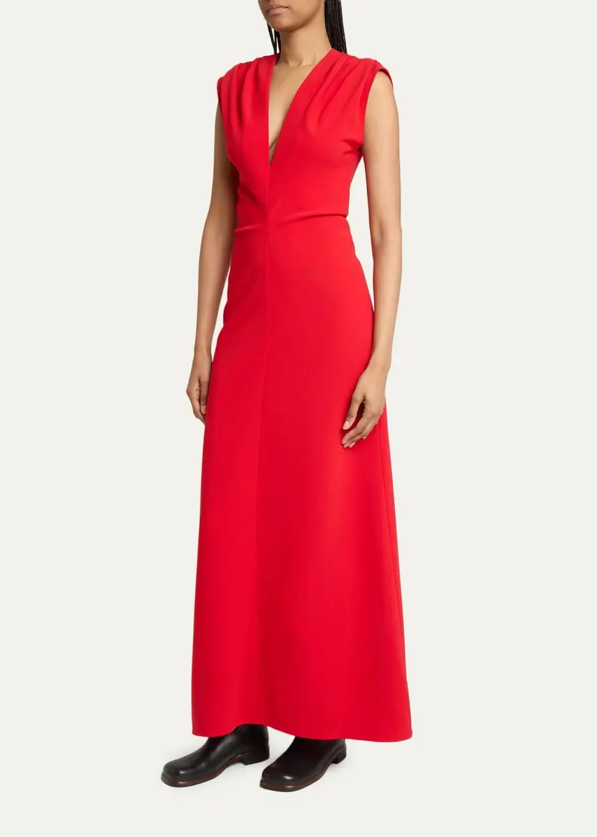 Proenza Schouler Geraldine Plunging Gathered-Shoulder Sleeveless Maxi Dress | Thumbnail 4 Proenza Schouler Geraldine Plunging Gathered-Shoulder Sleeveless Maxi Dress | Thumbnail 4
