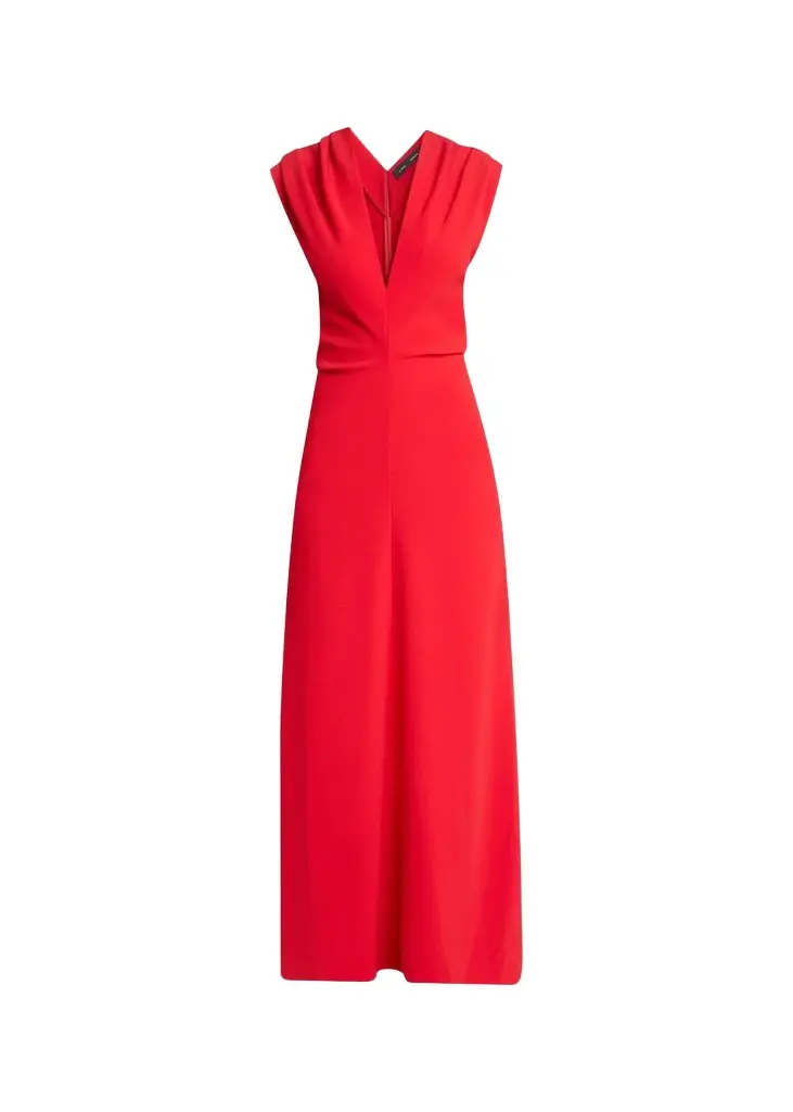Geraldine Plunging Gathered-Shoulder Sleeveless Maxi Dress Geraldine Plunging Gathered-Shoulder Sleeveless Maxi Dress