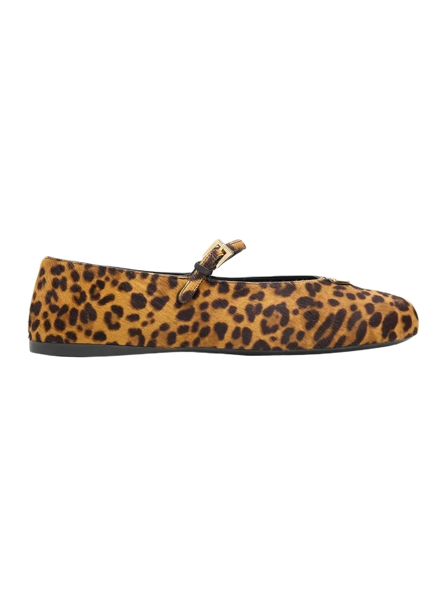 Triangle Logo Leopard Calf Hair Ballerina Flats Triangle Logo Leopard Calf Hair Ballerina Flats