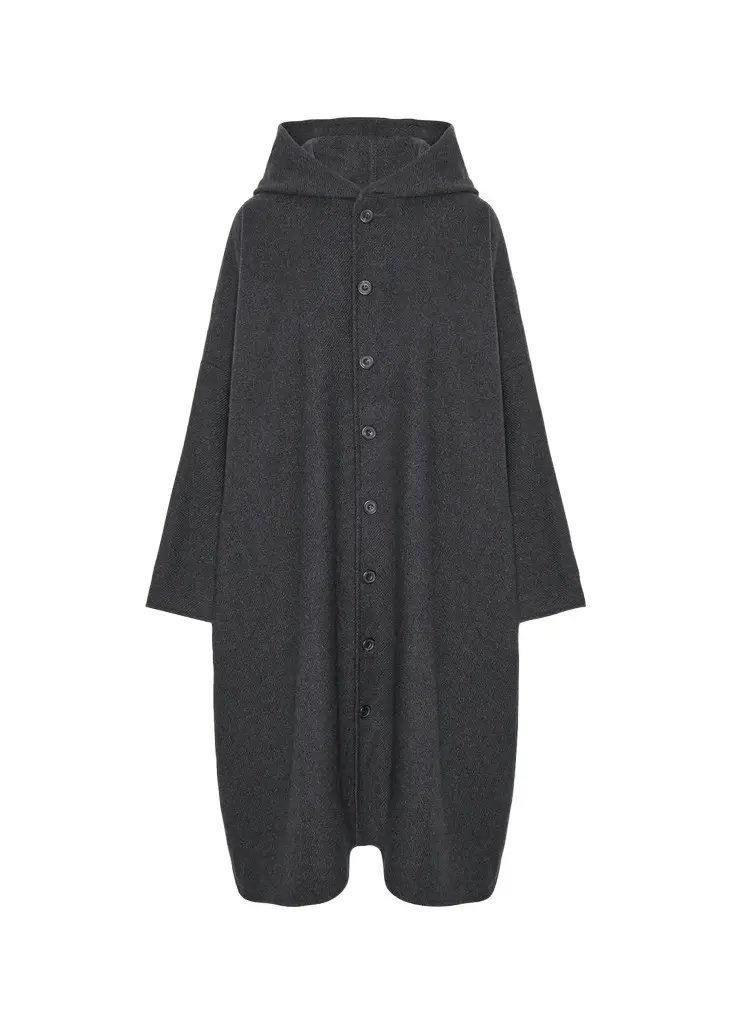Eskandar Wool Cashmere Wide Hooded Buttoned Coat - 3/4 Length