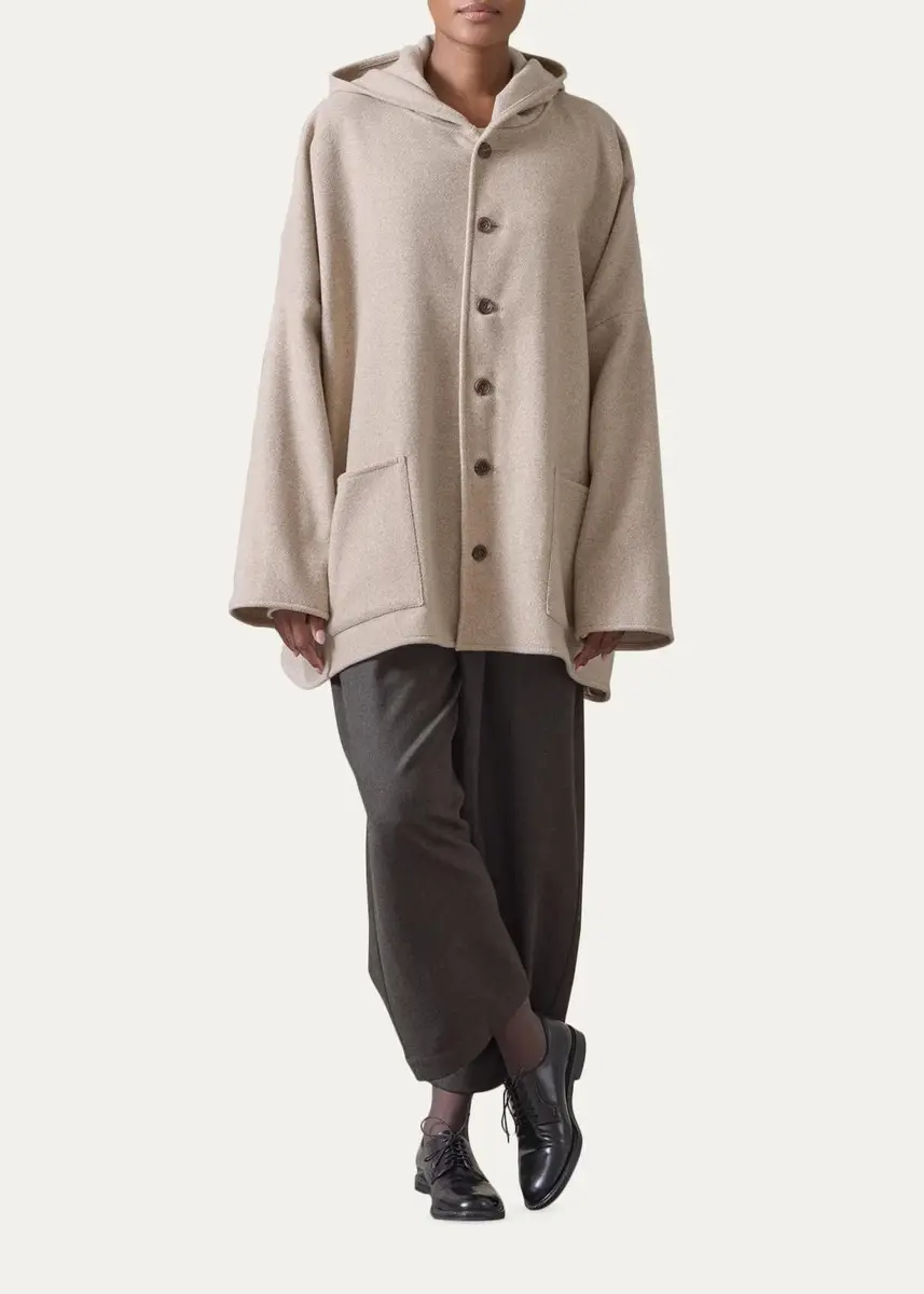 Eskandar Wool Cashmere Hooded Coat - Long Length | Thumbnail 2 Eskandar Wool Cashmere Hooded Coat - Long Length | Thumbnail 2