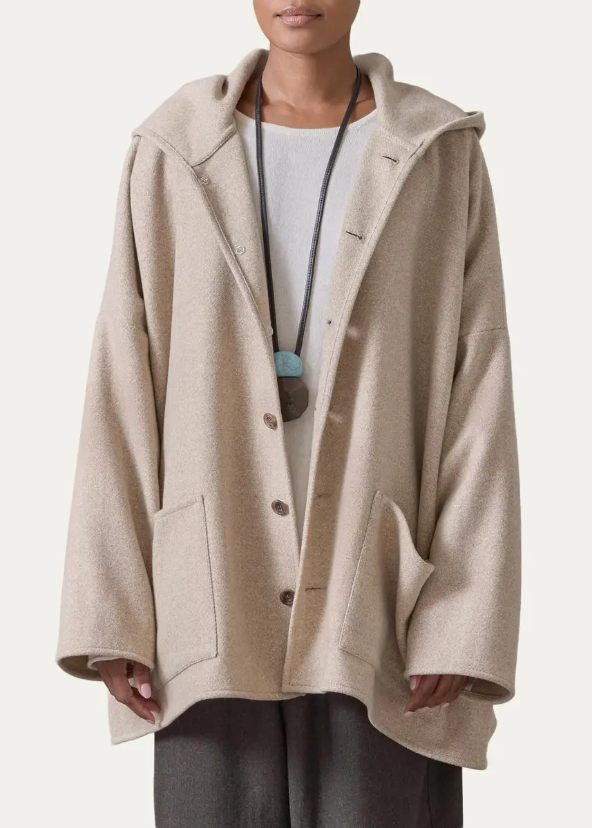 Eskandar Wool Cashmere Hooded Coat - Long Length | Thumbnail 4 Eskandar Wool Cashmere Hooded Coat - Long Length | Thumbnail 4