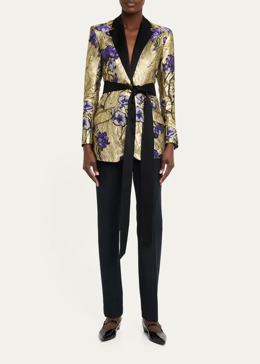 PRABAL GURUNG Metallic Floral Jacquard Belted Jacket | Thumbnail 2 PRABAL GURUNG Metallic Floral Jacquard Belted Jacket | Thumbnail 2