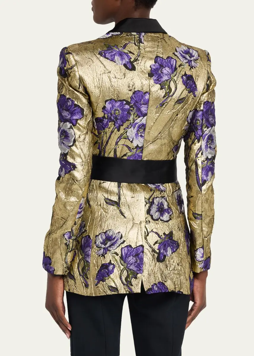 PRABAL GURUNG Metallic Floral Jacquard Belted Jacket | Thumbnail 3 PRABAL GURUNG Metallic Floral Jacquard Belted Jacket | Thumbnail 3