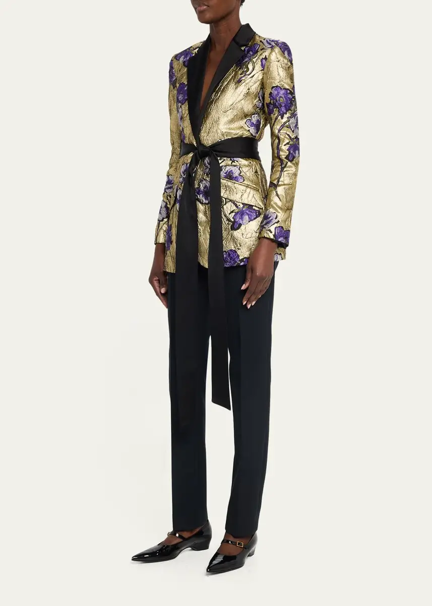 PRABAL GURUNG Metallic Floral Jacquard Belted Jacket | Thumbnail 4 PRABAL GURUNG Metallic Floral Jacquard Belted Jacket | Thumbnail 4