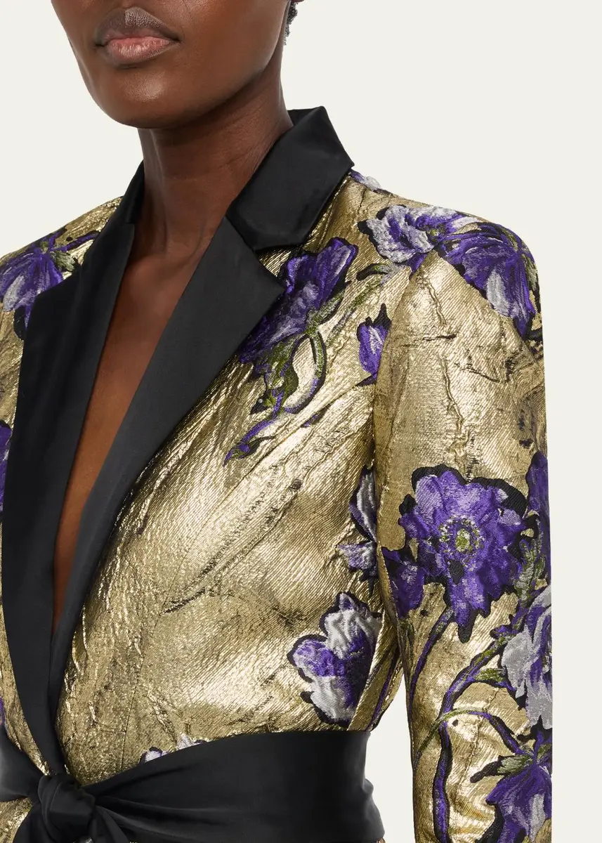 PRABAL GURUNG Metallic Floral Jacquard Belted Jacket | Thumbnail 5 PRABAL GURUNG Metallic Floral Jacquard Belted Jacket | Thumbnail 5