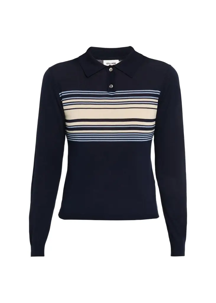 STILL HERE Striped Polo Sweater