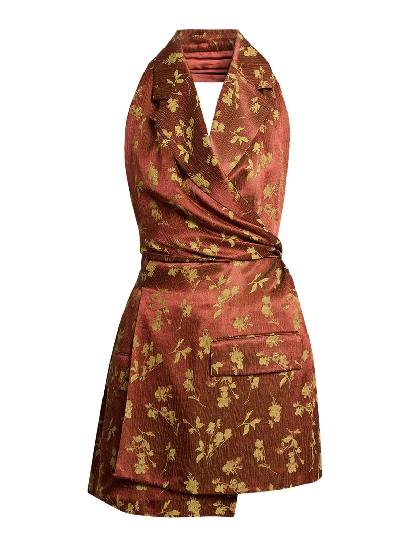 Floral Jacquard Sleeveless Wrap Top Floral Jacquard Sleeveless Wrap Top