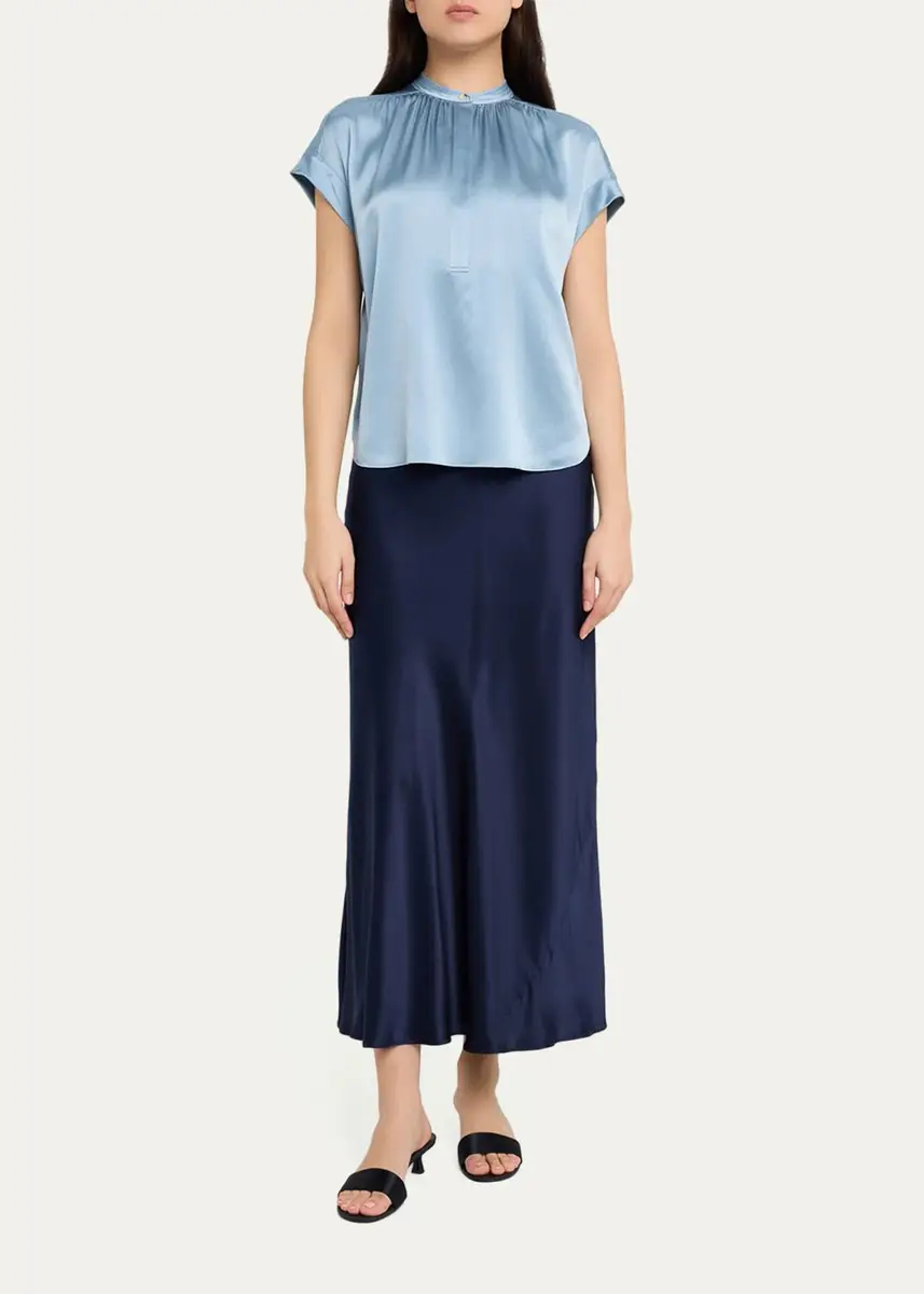 Vince Gathered Cap-Sleeve Silk Top | Thumbnail 2 Vince Gathered Cap-Sleeve Silk Top | Thumbnail 2