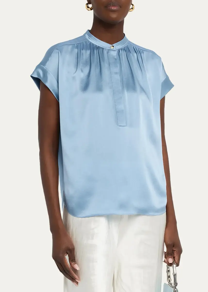 Vince Gathered Cap-Sleeve Silk Top | Thumbnail 12 Vince Gathered Cap-Sleeve Silk Top | Thumbnail 12