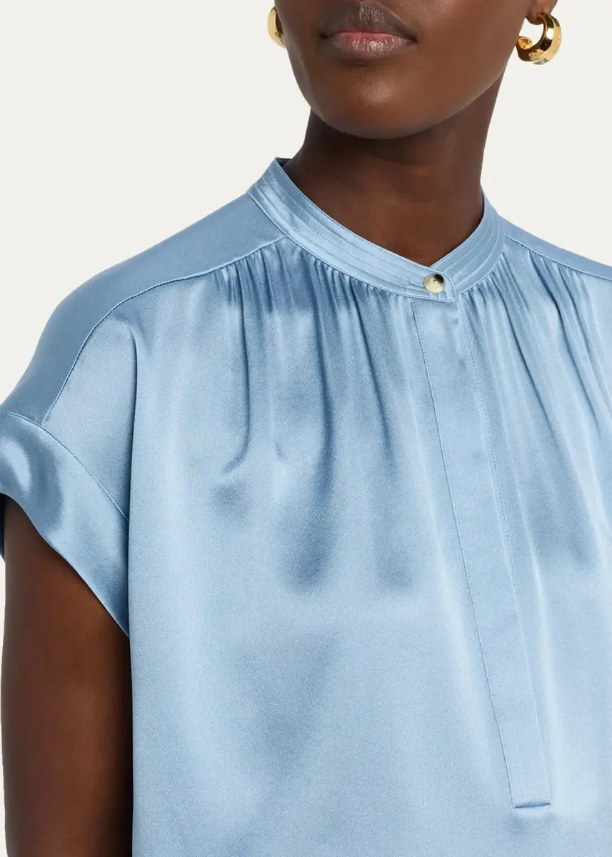 Vince Gathered Cap-Sleeve Silk Top | Thumbnail 13 Vince Gathered Cap-Sleeve Silk Top | Thumbnail 13