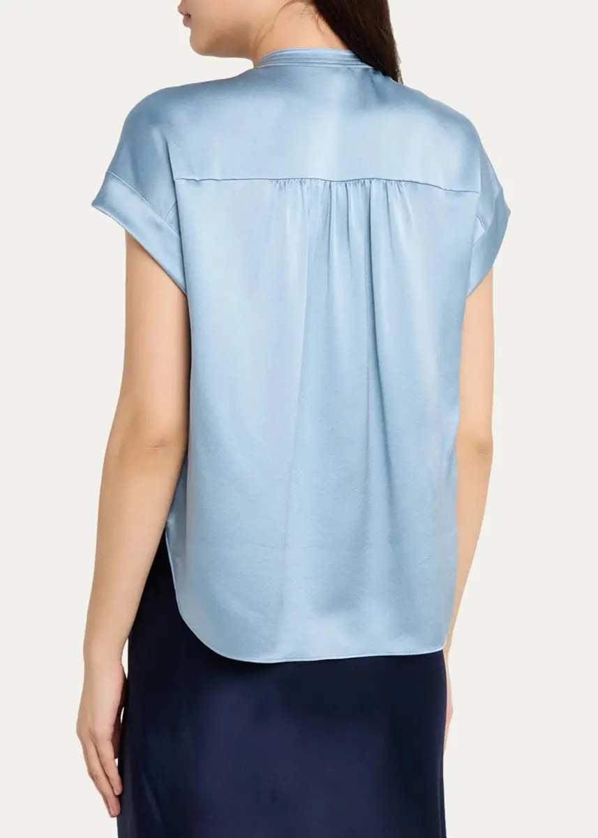 Vince Gathered Cap-Sleeve Silk Top | Thumbnail 3 Vince Gathered Cap-Sleeve Silk Top | Thumbnail 3
