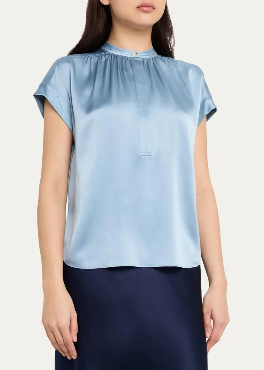 Vince Gathered Cap-Sleeve Silk Top | Thumbnail 4 Vince Gathered Cap-Sleeve Silk Top | Thumbnail 4
