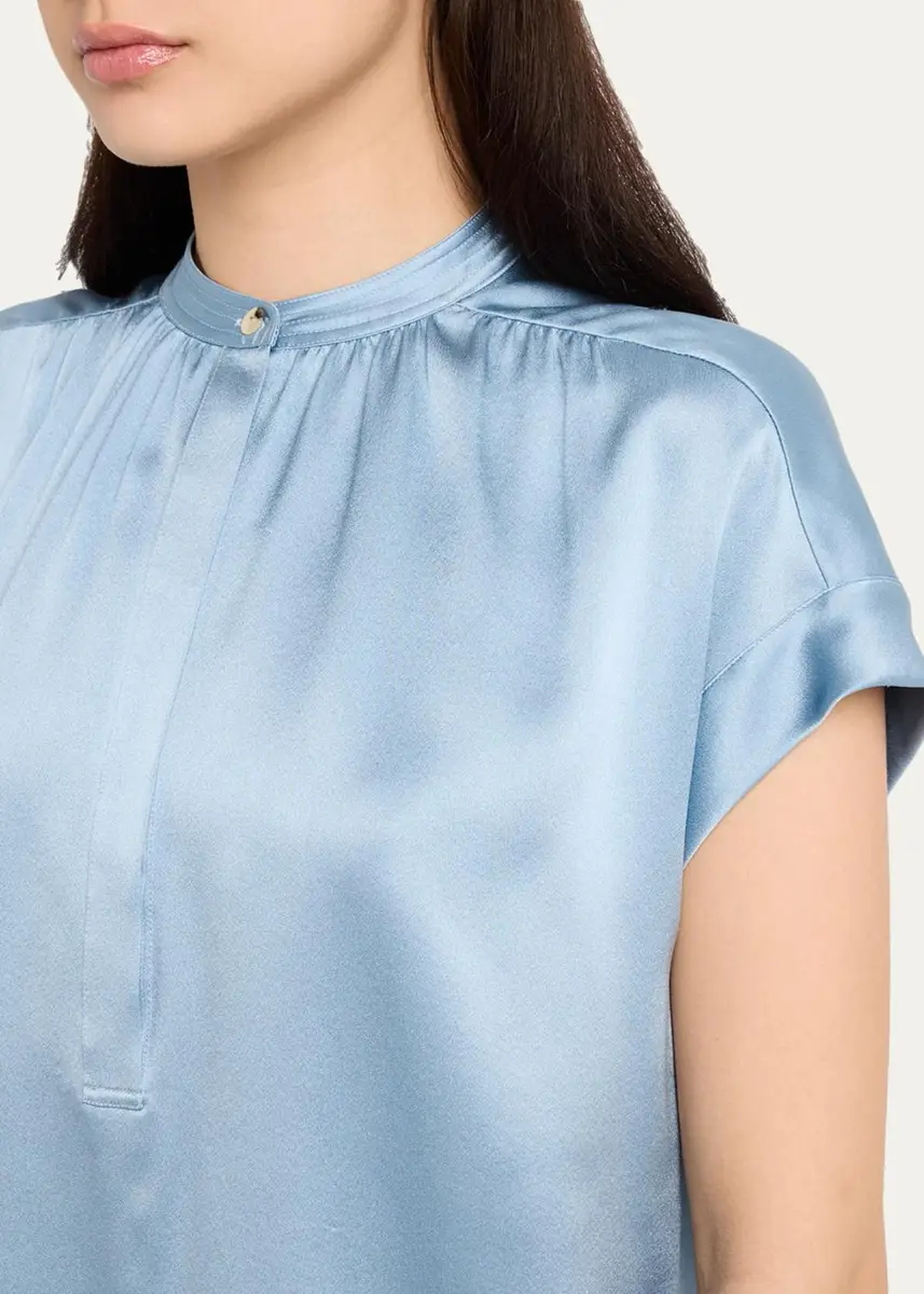 Vince Gathered Cap-Sleeve Silk Top | Thumbnail 5 Vince Gathered Cap-Sleeve Silk Top | Thumbnail 5
