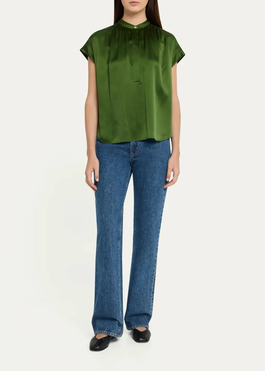 Vince Gathered Cap-Sleeve Silk Top | Thumbnail 6 Vince Gathered Cap-Sleeve Silk Top | Thumbnail 6
