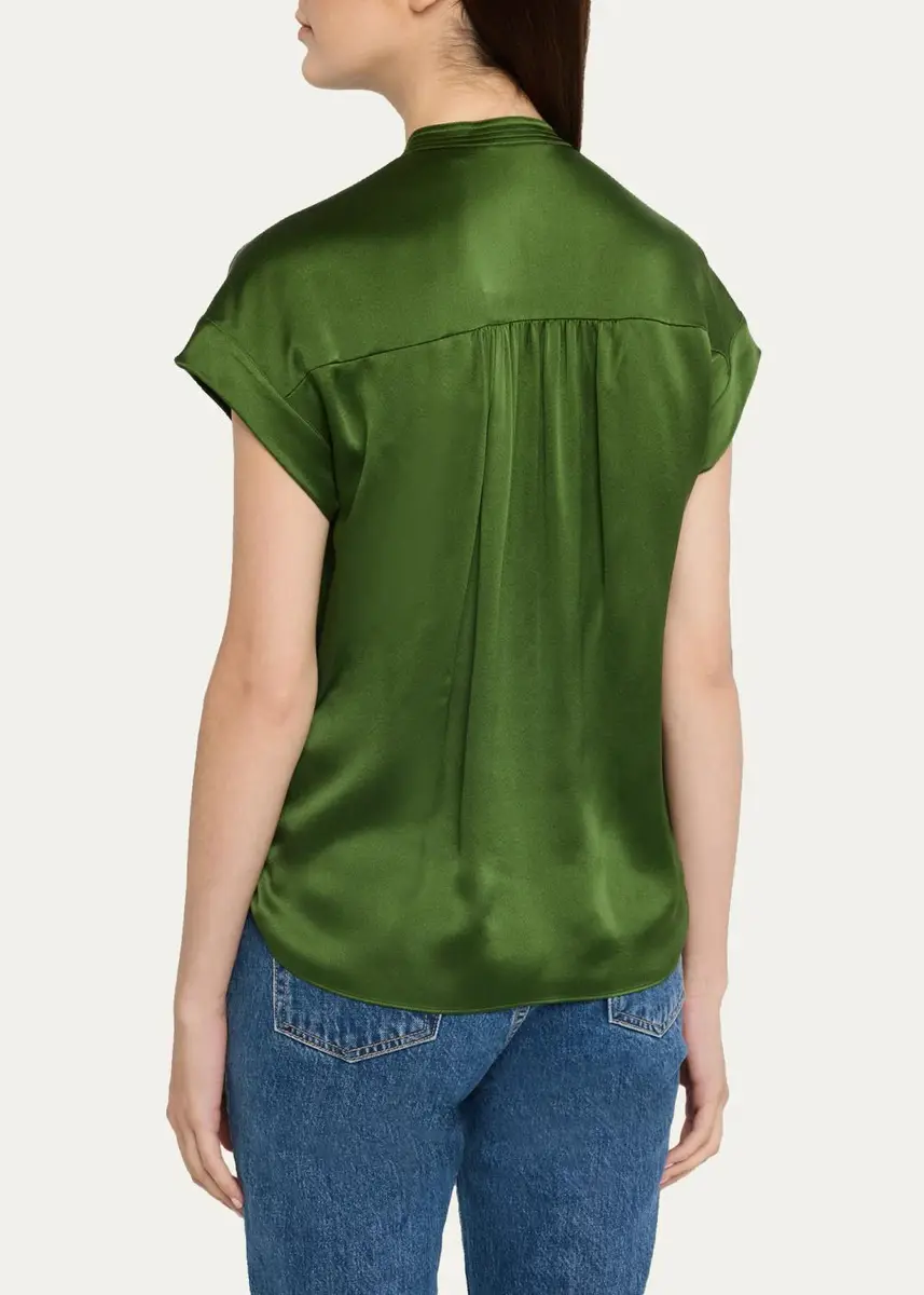 Vince Gathered Cap-Sleeve Silk Top | Thumbnail 7 Vince Gathered Cap-Sleeve Silk Top | Thumbnail 7