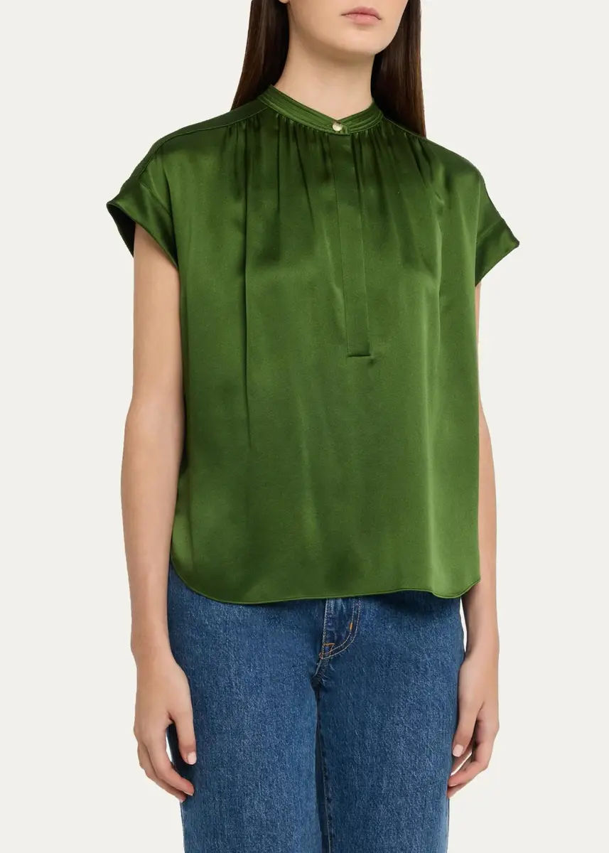 Vince Gathered Cap-Sleeve Silk Top | Thumbnail 8 Vince Gathered Cap-Sleeve Silk Top | Thumbnail 8