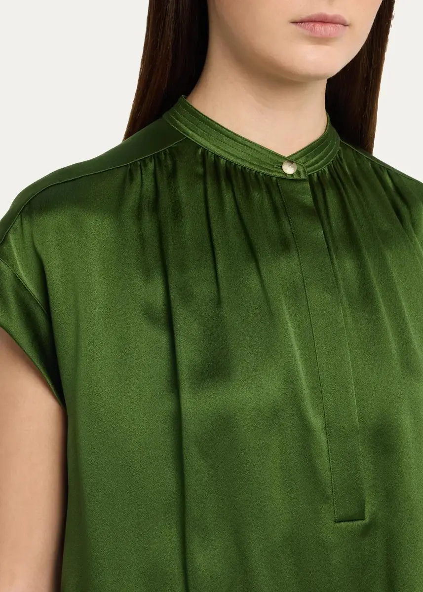 Vince Gathered Cap-Sleeve Silk Top | Thumbnail 9 Vince Gathered Cap-Sleeve Silk Top | Thumbnail 9