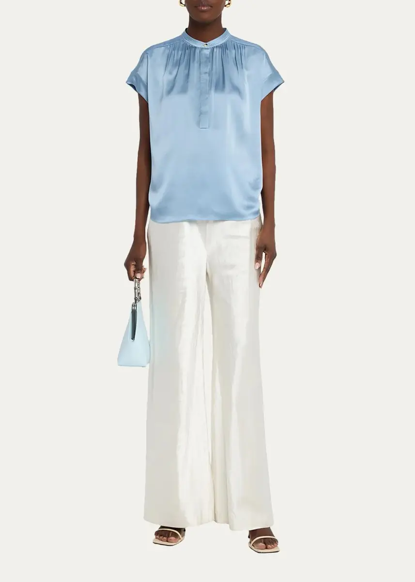 Vince Gathered Cap-Sleeve Silk Top | Thumbnail 10 Vince Gathered Cap-Sleeve Silk Top | Thumbnail 10