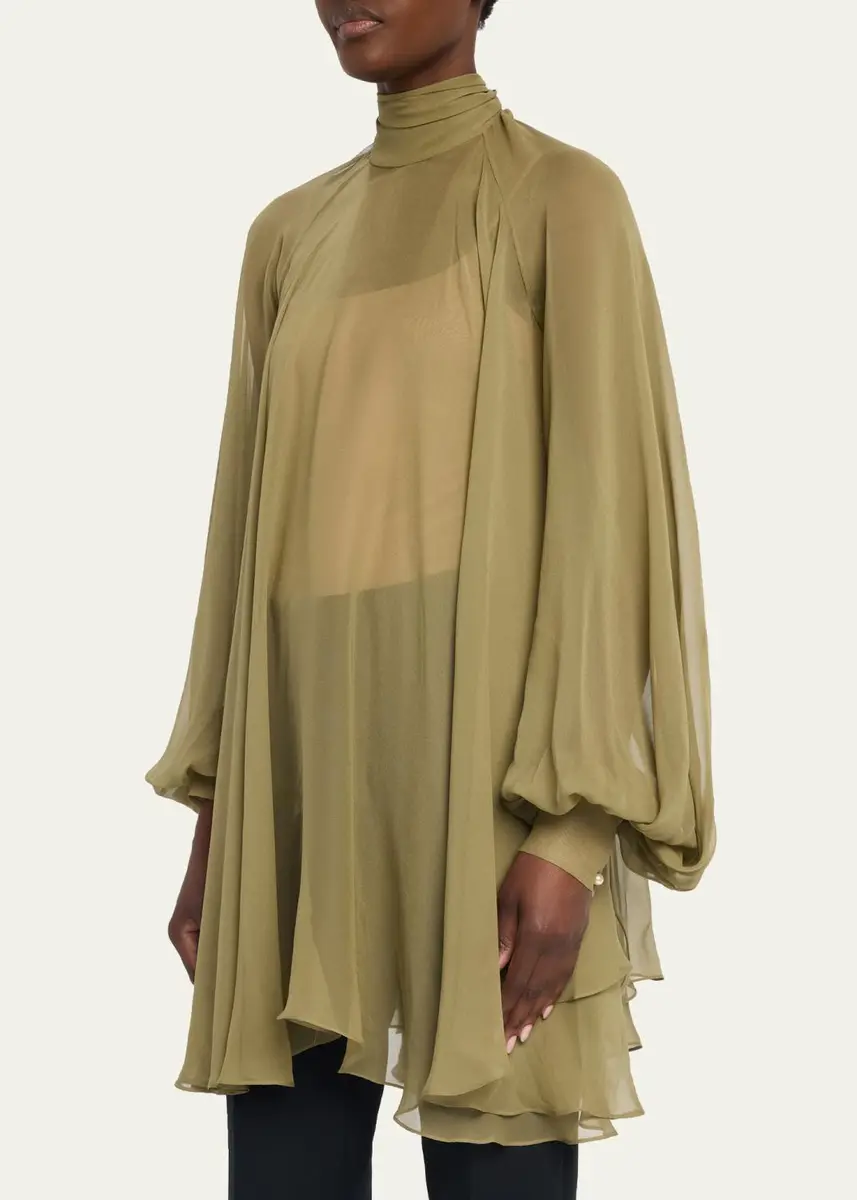 PRABAL GURUNG Silk Georgette Oversized Trapeze Blouse | Thumbnail 4
