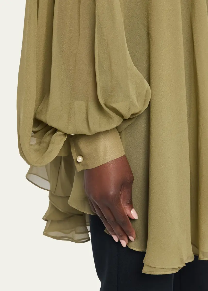 PRABAL GURUNG Silk Georgette Oversized Trapeze Blouse | Thumbnail 5