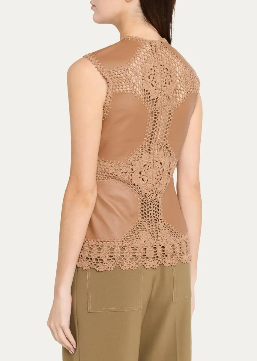 Ulla Johnson Livia Sleeveless Crochet Leather Top | Thumbnail 3