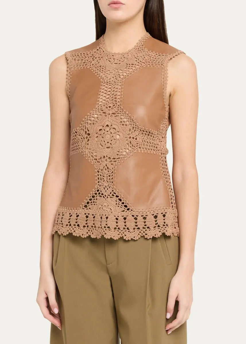 Ulla Johnson Livia Sleeveless Crochet Leather Top | Thumbnail 4