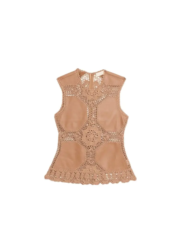 Livia Sleeveless Crochet Leather Top Livia Sleeveless Crochet Leather Top