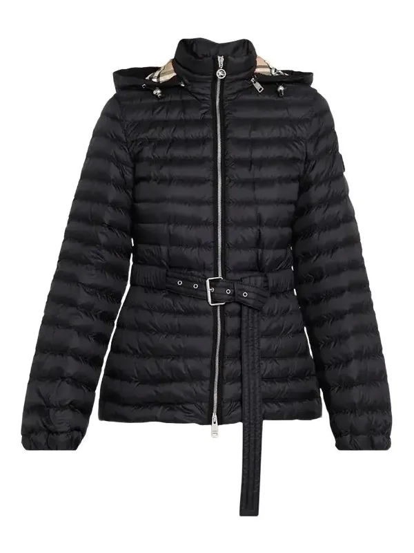Amberley Belted Nylon Puffer Jacket with Detachable Collar