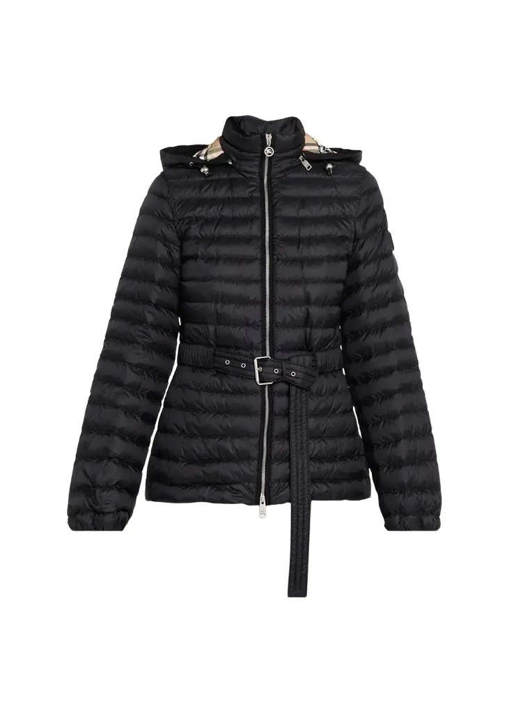 Amberley Belted Nylon Puffer Jacket with Detachable Collar Amberley Belted Nylon Puffer Jacket with Detachable Collar