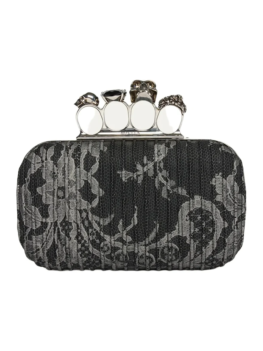 Embroidered Leather Skull Clutch