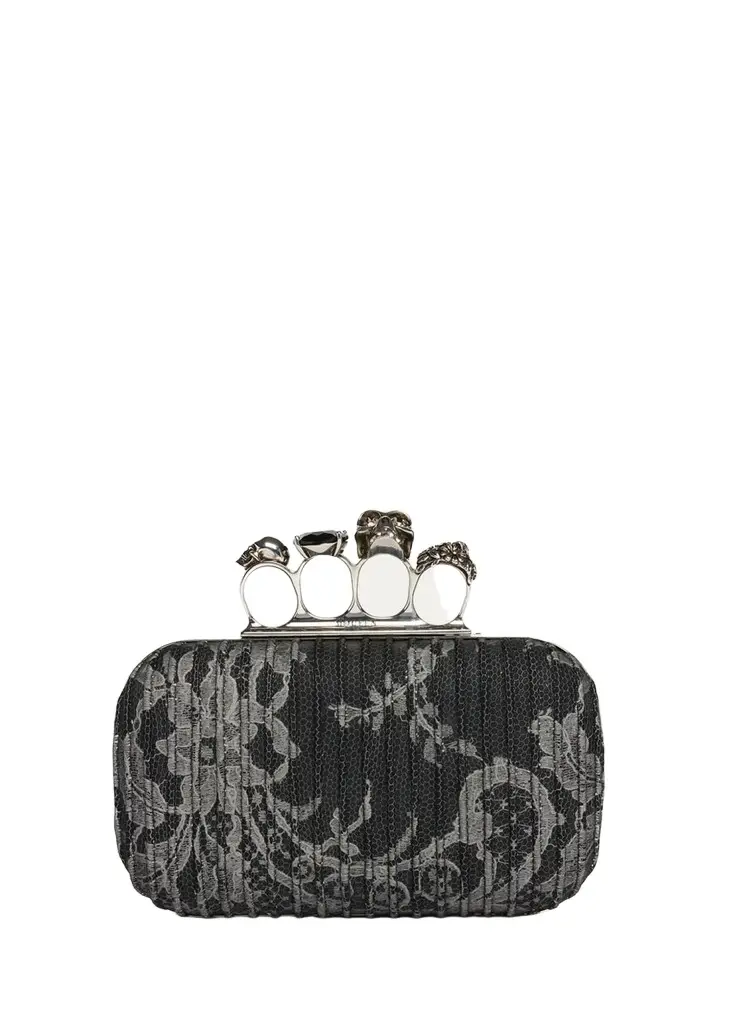 Embroidered Leather Skull Clutch