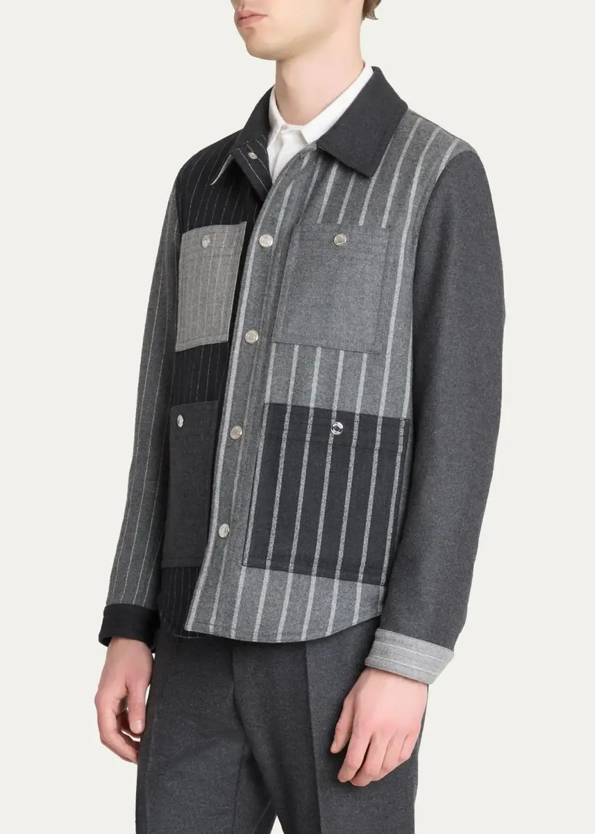 Thom Browne Men's Funmix Utility Patch-Pocket Shirt Jacket | Thumbnail 4 Thom Browne Men's Funmix Utility Patch-Pocket Shirt Jacket | Thumbnail 4