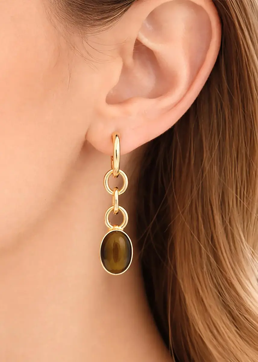 FARAONE MENNELLA by R.F.M.A.S. Mama 18K Yellow Gold Tiger's Eye Drop Earrings | Thumbnail 2