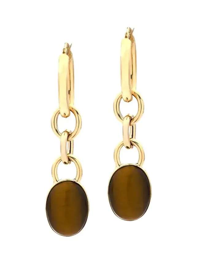 FARAONE MENNELLA by R.F.M.A.S. Mama 18K Yellow Gold Tiger's Eye Drop Earrings