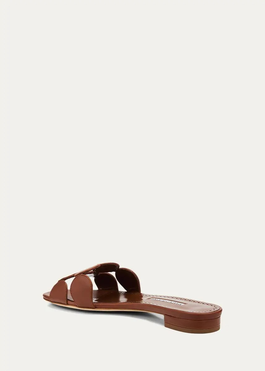 Manolo Blahnik Circle-Cut Leather Slide Sandals | Thumbnail 4