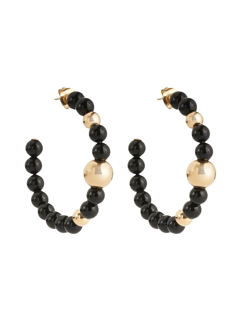 FARAONE MENNELLA by R.F.M.A.S. 18k Gold 6mm Black Onyx Hoop Earrings