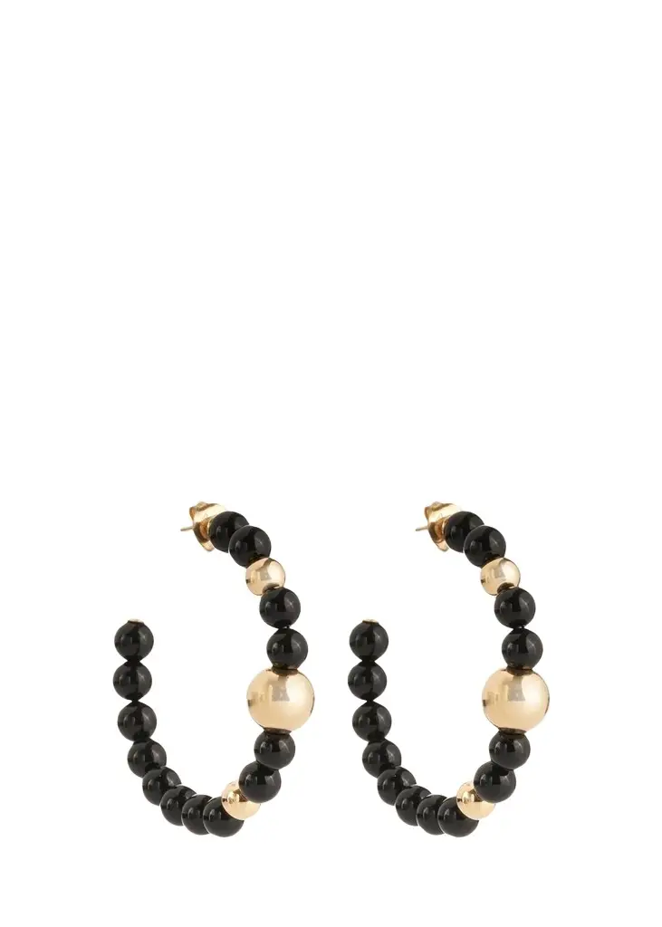 18k Gold 6mm Black Onyx Hoop Earrings 18k Gold 6mm Black Onyx Hoop Earrings